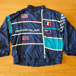 Vintage IXSPA Tennis Grand Slam Windbreaker Track Jacket Large Blue 90s Patches